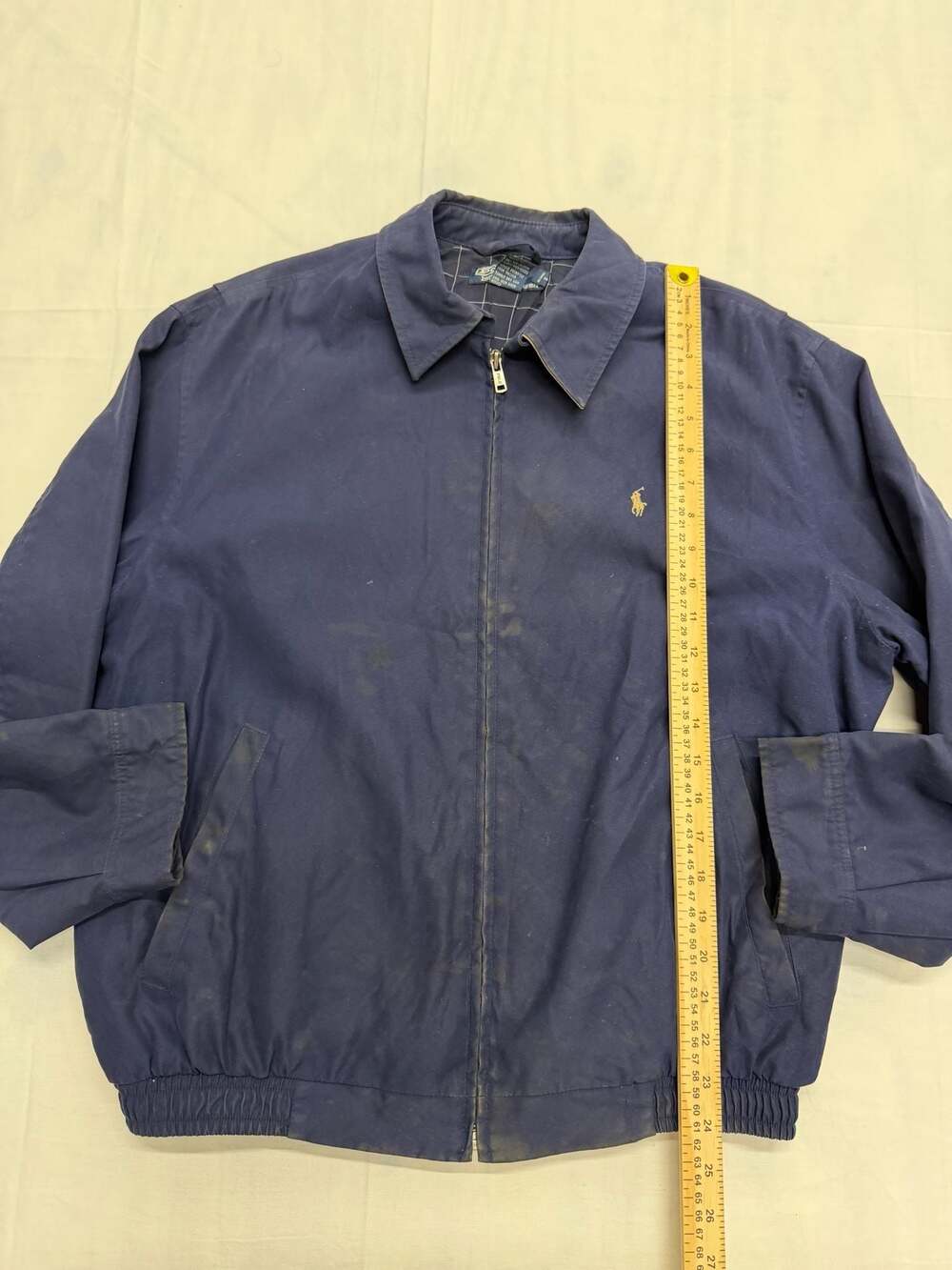 Vintage Polo Ralph Lauren Navy Harrington Jacket with Plaid Lining - Picture 2 of 10